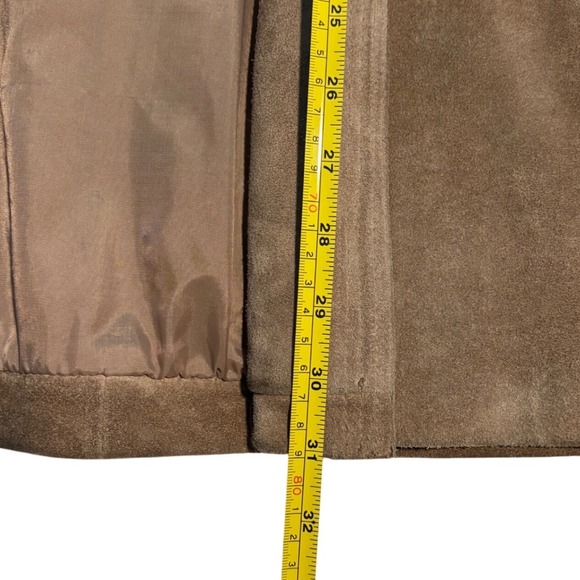 Vintage 80s BG Street Suede Leather Open Front Cardigan Jacket Taupe Women Small - Picture 3 of 11